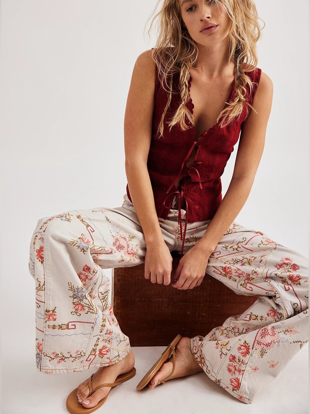 We The Free People Eden Slouchy Jeans in Combo Cross Stitch